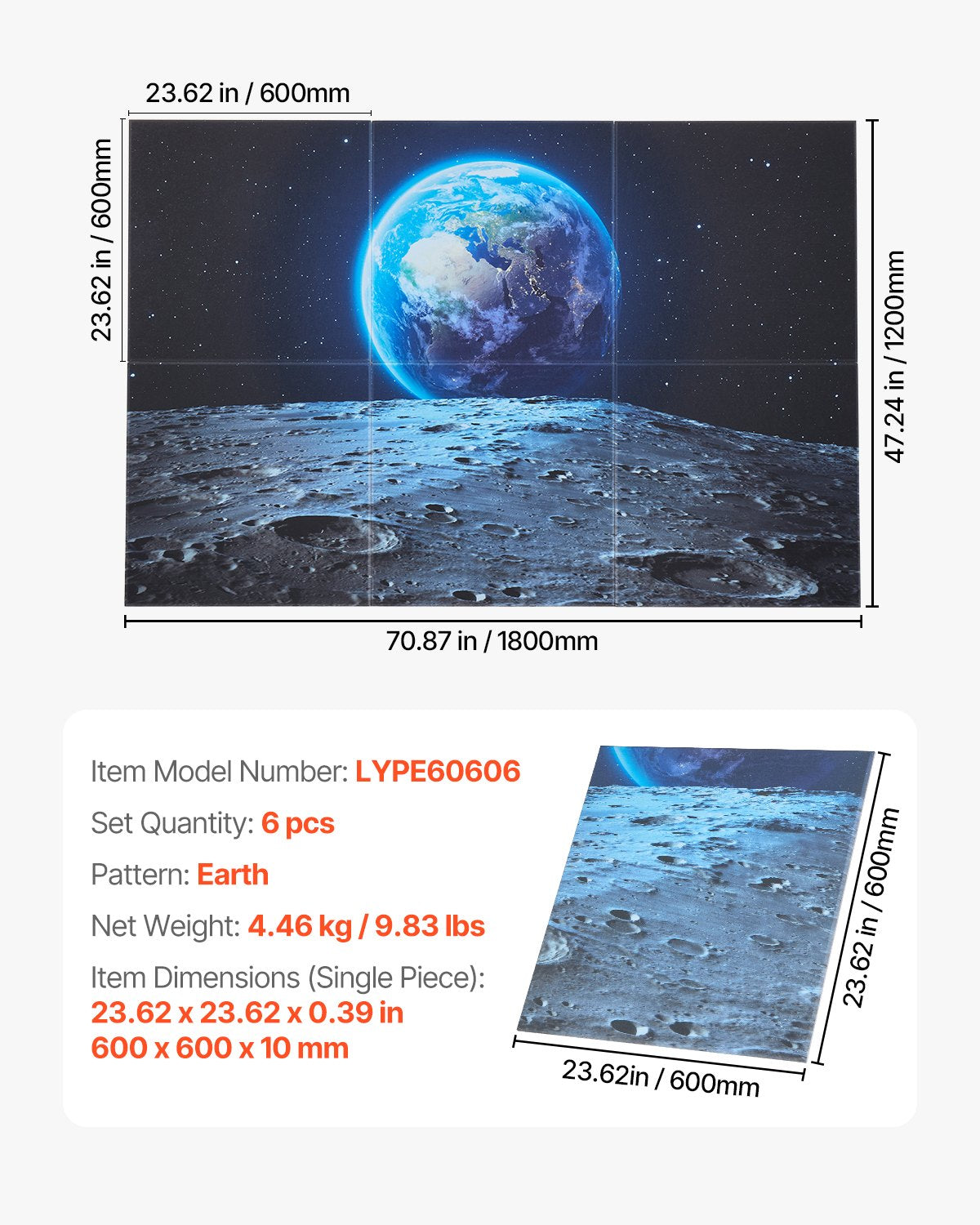 6 Pack Art Acoustic Panels, 70.87 x 47.24 x 0.4 inch Soundproof Wall Tiles, Self Adhesive Decorative Sound Dampening Absorbing Boards for Home, Office, Studio, Gaming Room,Theater, Earth