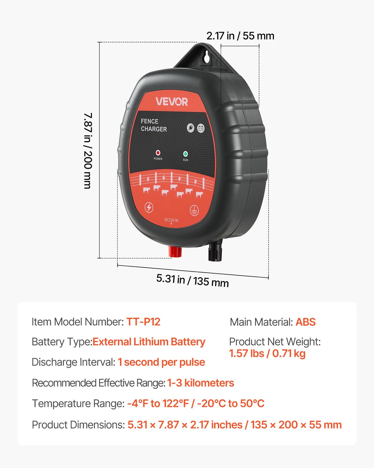 Electric Fence Charger, 10kV 1J, AC DC Electric Fence Energizer with LED Indicator, 1.86 Miles Range, Powerful Plug-in Fences Charger, Prevents Wild Animals Intrusion for Livestock Poultry