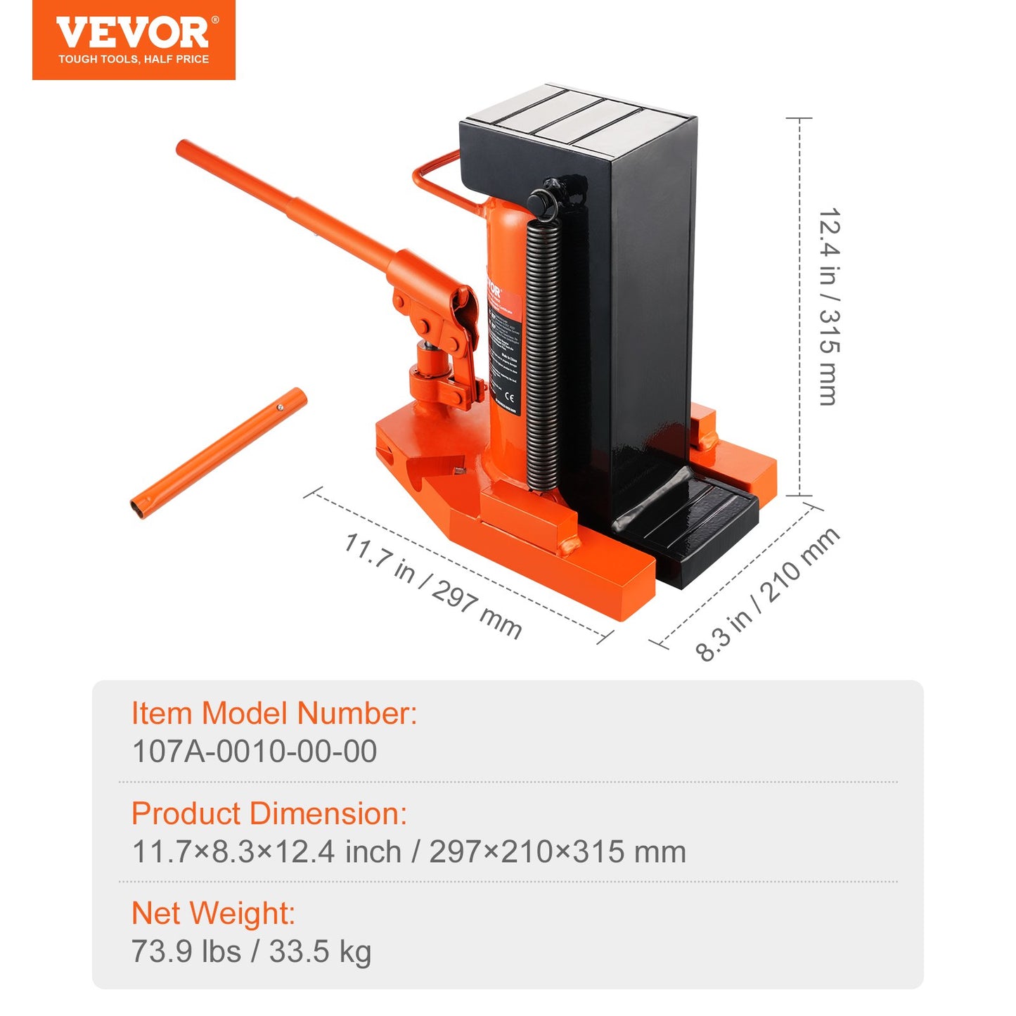 Hydraulic Toe Jack, 10 Ton On Toe Toe Jack Lift, 20 Ton On Top Lift Capacity Machine Jack, 1.2-7.5 in Toe Height, 12.6-18.9 in Top Height, Air Hydraulic Claw Jack for Machinery, Industry