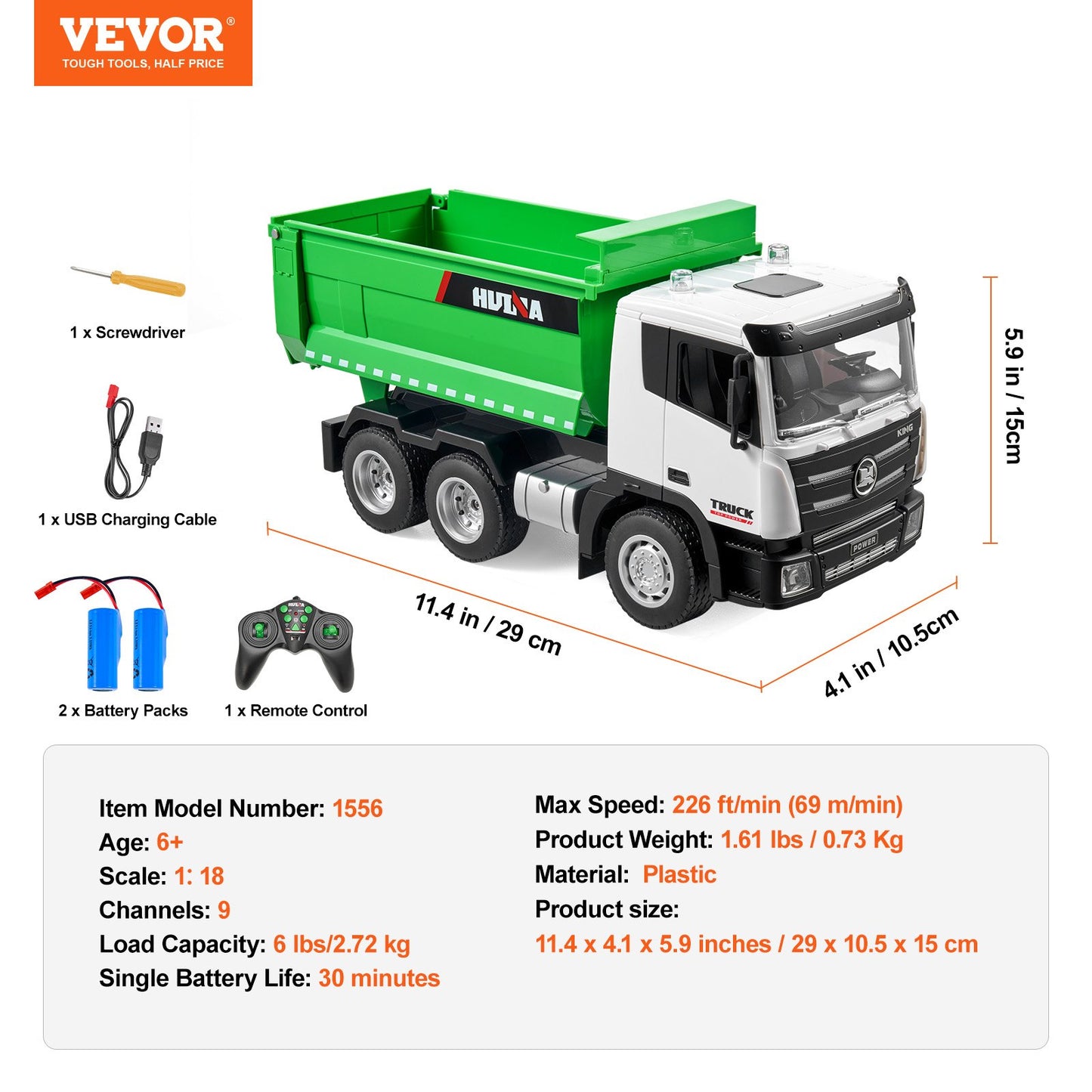 RC Dump Truck Toy, 9-Channel 1:18 Scale, Remote Control Dump Truck RC Construction Vehicle Truck Toy with Light & 2 Rechargeable Batteries Birthday Gift for Toddlers Kids Boys and Girls Age 8+
