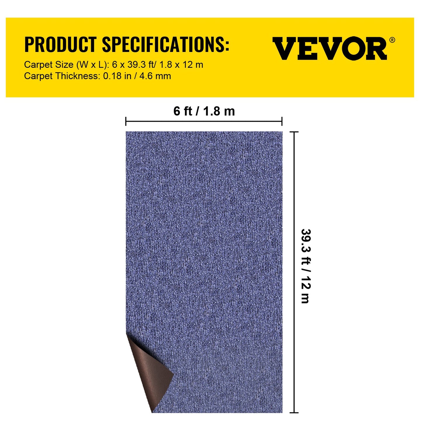 Deep Blue Marine Carpet 6 ft x 39.3 ft, Boat Carpet Rugs, Indoor Outdoor Rugs for Patio Deck Non-Slide TPR Water-Proof Back Outdoor Marine Carpeting Outdoor Carpet