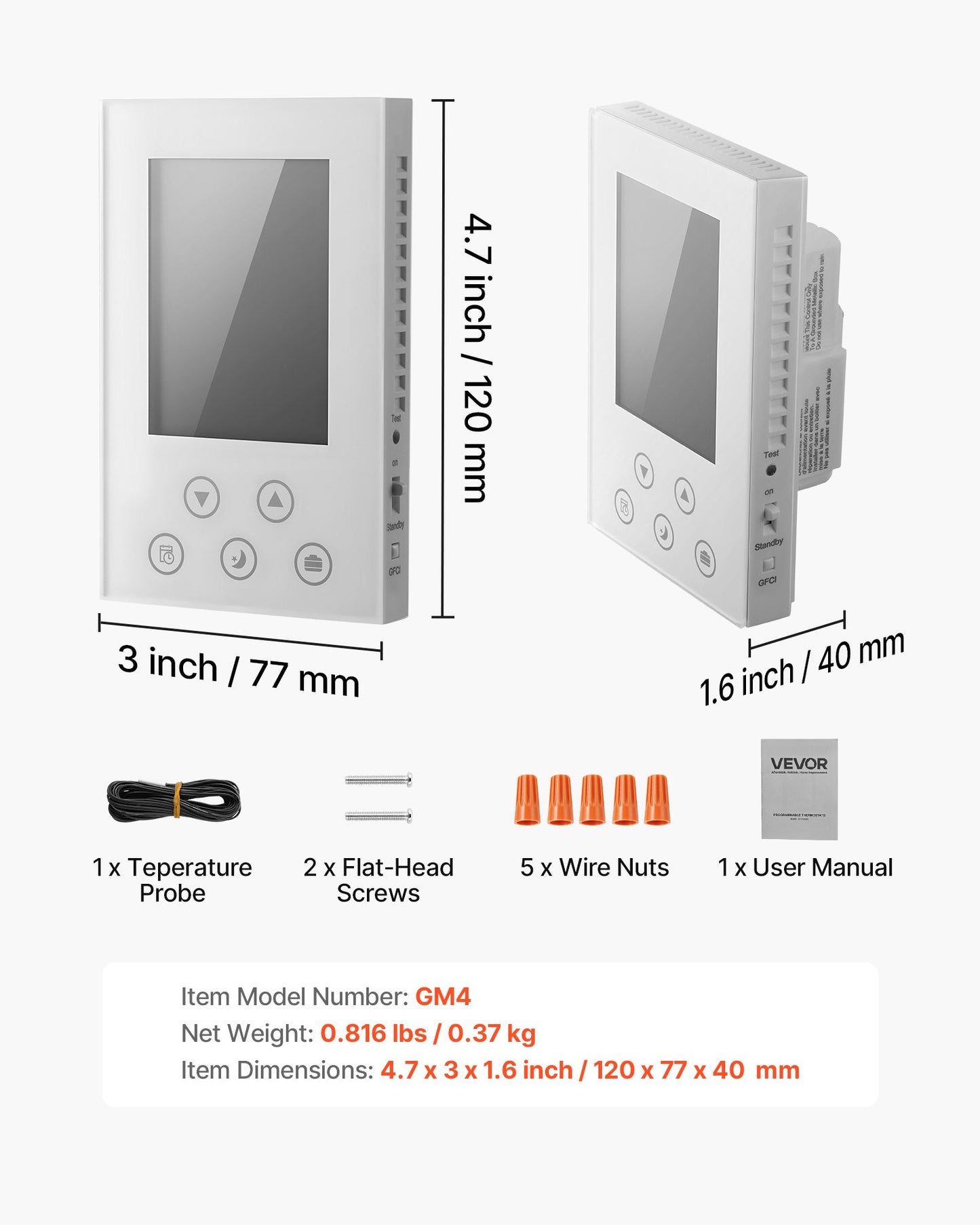 7-Day Programmable Thermostat, Home Thermostats for Radiant Underfloor Heating Cable,Heat Pump, Built-in GFCI & Sensitive Sensor, LED Screen with Backlight,Energy-Efficient,White
