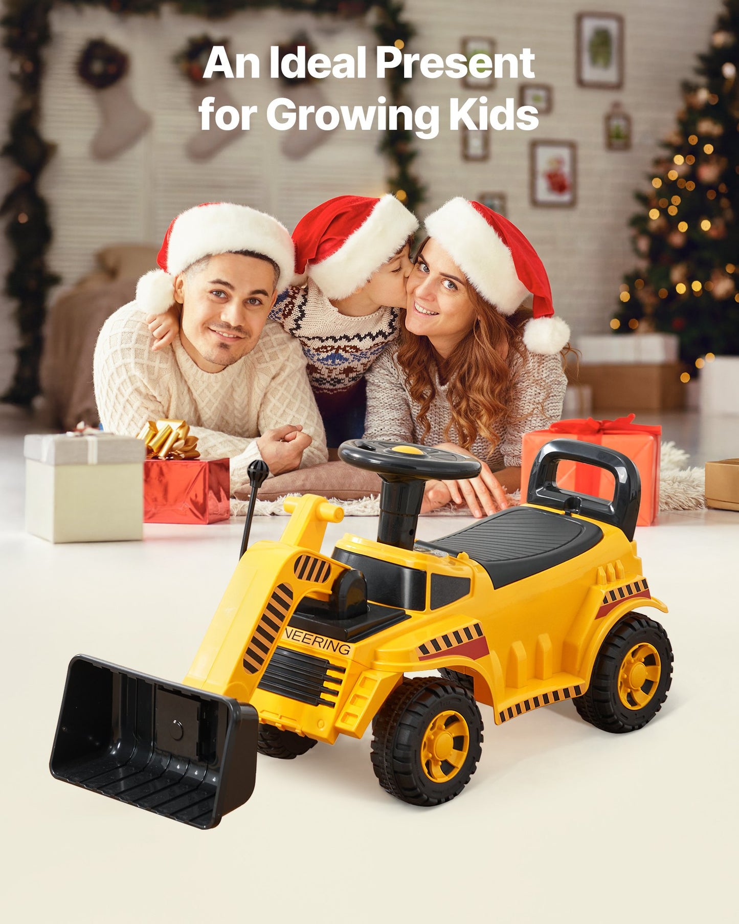 Ride On Toddler Car, Ride on Excavator Car for Toddler 19 to 36 Months, Excavator Bulldozer Digger Toy with Under-seat Storage & Music, 55 lbs Load Capacity, Foot-to-Floor Walker for Kid, Yellow