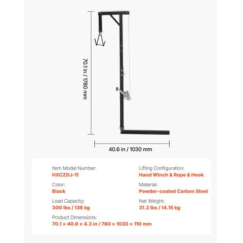 lastbilshitch viltlyft, 300 lbs lastkapacitet, jakthjortlyft med 2-tums mottagare, 360-graders svängbar axel och justerbar höjd, inkluderar gambrelvinsch för flåing och rengöring av vilt | EU