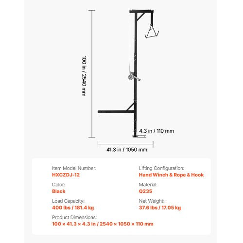 lastbilshitch viltlyft, 180 kg lastkapacitet, jakthjortlyft med 5 cm mottagare, 360 graders svängbar axel och justerbar höjd, inkluderar gambrelvinsch för flåing och rengöring av vilt | EU