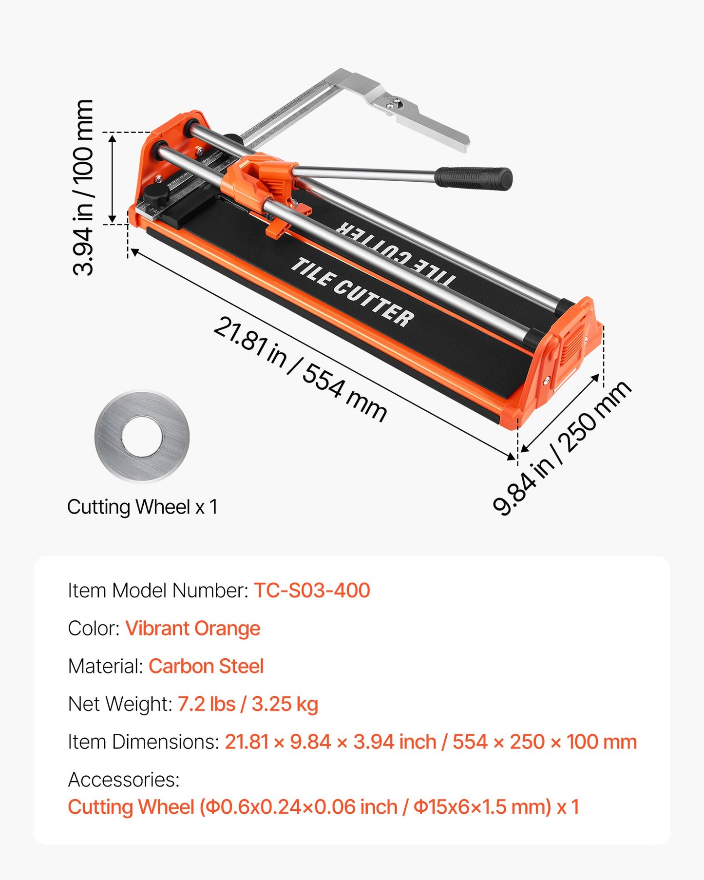 17-Inch Manual Tile Cutter for Wall & Polished Tiles,Double Rails for Precise Cutting, Tungsten Carbide Wheel,Non-Slip Handle,Anti-Displacement Pressure Rod,Precise Cuts for Pros & Beginners