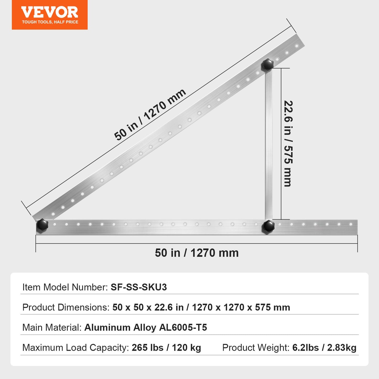 50-Inch Solar Panel Mounting Brackets, 0 to 90° Adjustable Tilt Mount Brackets Support 100-550W Solar Panels, Lightweight Aluminum Brackets with Folding Tilt Legs for RV, Roof, Boat, Off-Grid