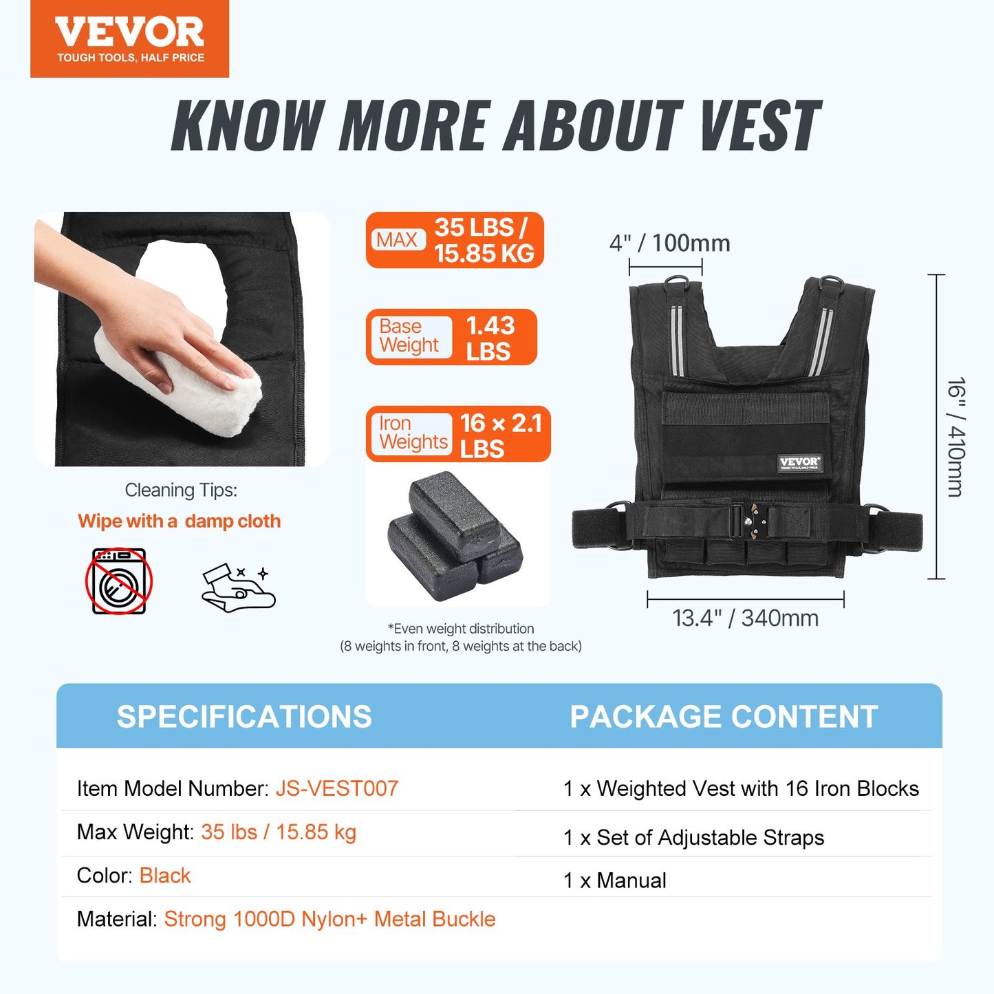 Adjustable Weighted Vest, 35lb Weight Vest with Iron Weights, Shoulder Pad, and Reflective Stripe, Body Weight Vest Exercise Set for Men Women, Workout Equipment for Strength Training Running