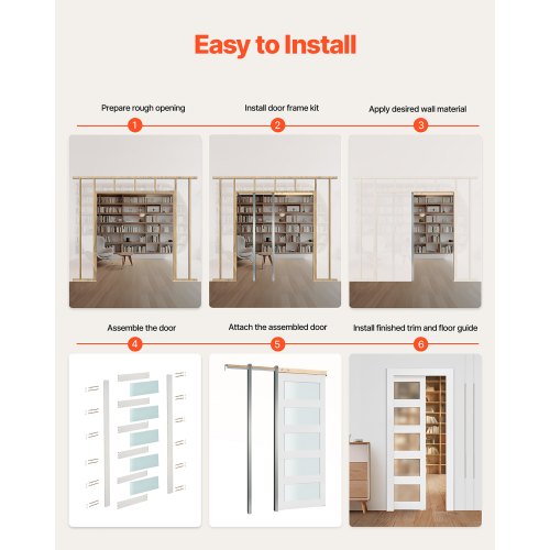 Skjutdörr i fickformat, 765 x 2035 mm, 5-liters enkel skjutdörr i frostat glas med beslag, robusta fickdörrar i massivt trä och MDF med vattentät yta för sovrum, kök, arbetsrum | EU