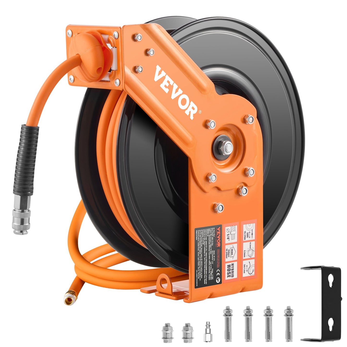 Einziehbarer Luftschlauchaufroller 3/8 Zoll x 50 Fuß Hybrid-Luftschlauchaufroller, max. 300 PSI