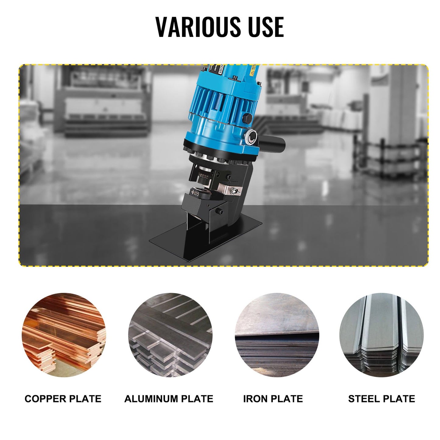 Hydraulic Hole Puncher Cutting Thick 1/4\",Electric Hydraulic Hole Punching Tool with 5-Dies Set,Hydraulic Metal Hole Puncher with Manual Oil Return Switch, Hydraulic Hole Punch Machine 900W