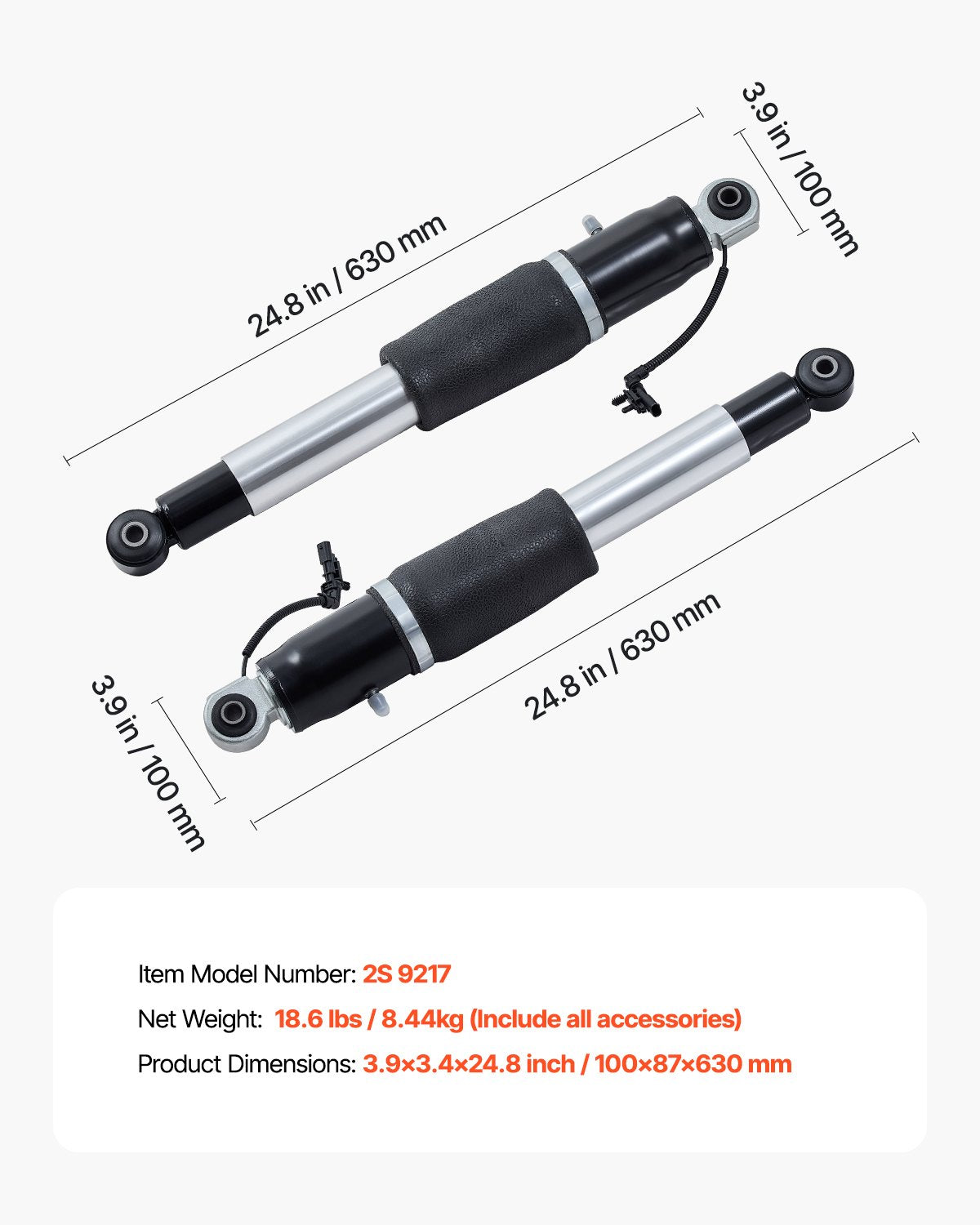 Rear Air Shock Absorber Strut, 2 PCS, Compatible with Cadillac Escalade, Chevrolet Suburban/ Tahoe, GMC Yukon/Yukon XL, Replacement for 22283446 22278958 580-1106 5801068 5801106 23151122