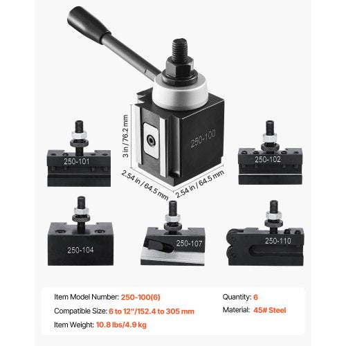 Schnellwechsel-Werkzeugsatz, 6-teilig, Drehbankhalter für 6"-12" Mini-Drehbank