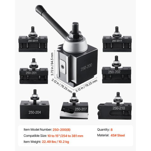 Schnellwechsel-Stahlhalter-Set, 8-teilig, Drehwerkzeughalter für 10"-15" Mini-Drehmaschinen | EU