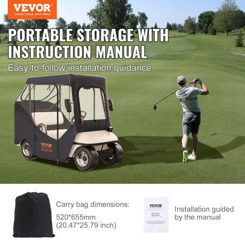 Golfwagen-Abdeckung, 600D Polyester-Fahrerabdeckung mit 4-seitigen transparenten Fenstern, 2 Passagierschlägerabdeckungen, universell passend für die meisten Markenwagen, sonnen- und staubdichte Outdoor-Wagenabdeckung | EU