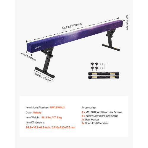 Justerbar Balansbom för Barn, 2,4 m Gymnastikbom, Höga och låga golvbalkar med 5 justerbara höjder för alla gymnastiknivåer, Professionell Gymnastikutrustning för Hem och Gym, Galaxy | EU