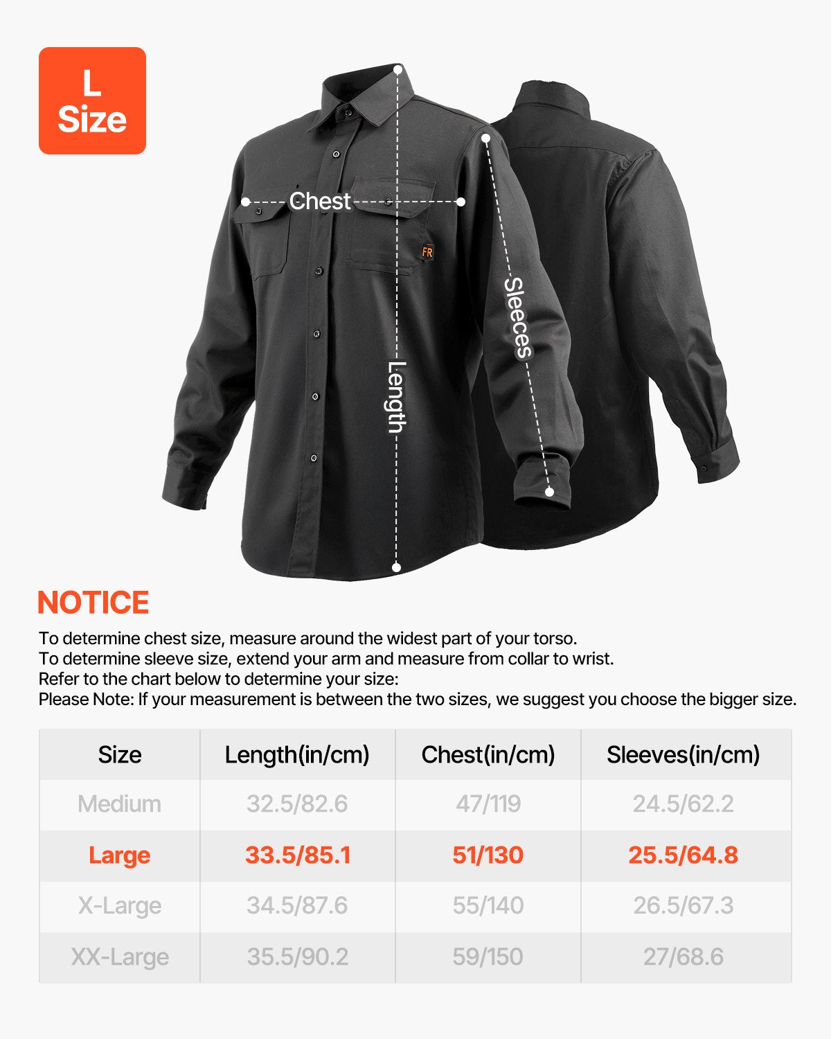 Flame Resistant Welding Jacket, 7oz. FR Shirts for Men, Machine Washable Cotton Heat-Resistant Welding Shirt, Meets ATPV 9.2 Cal/cm² Arc Rating - L Size