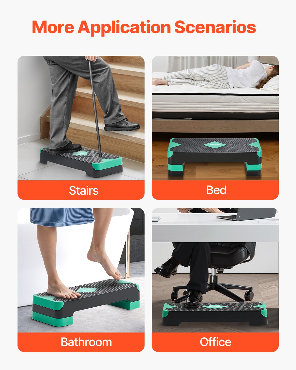 Aerobic Exercise Step Platform, 28-Inch Workout Aerobic Stepper, Height Adjustable Fitness Training Step Deck Trainer with 4 Risers, Non-Slip Surface Bench for Home Gym Cardio Strength, Green