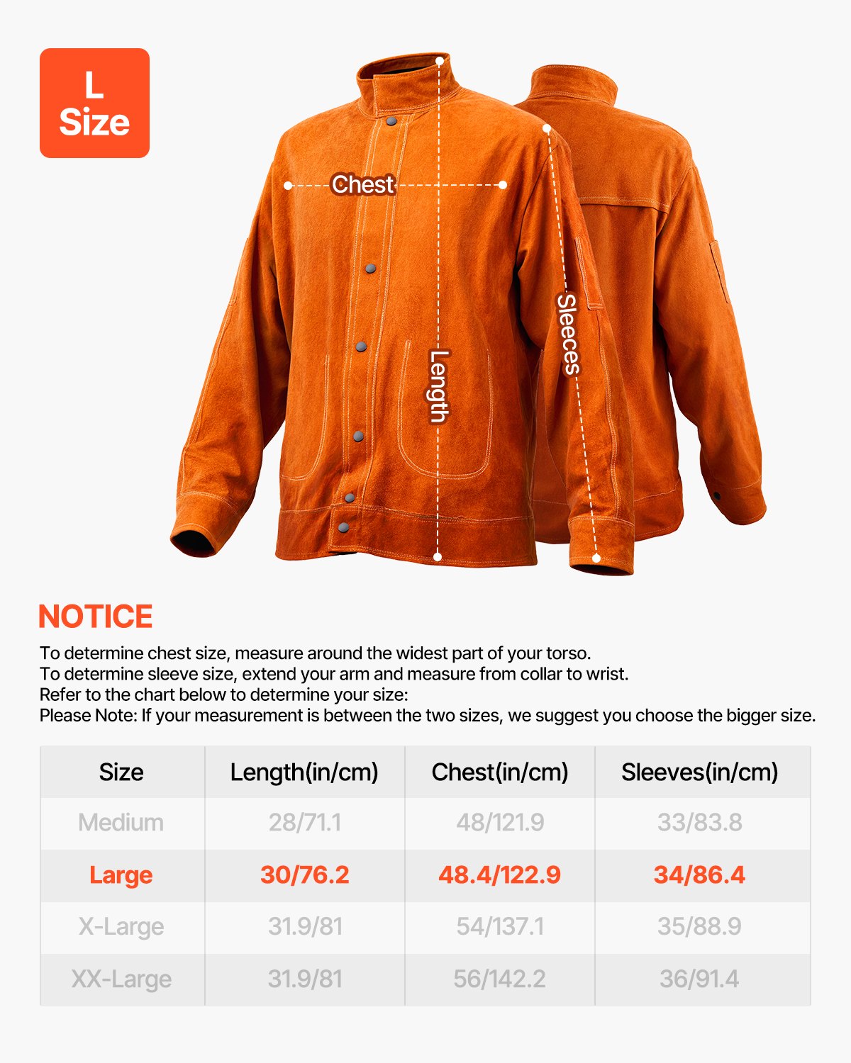 Leather Welding Jacket, Heavy Duty Cowhide Flame Resistant Welding Coat, Waterproof Heat-Resistant Safety Jacket with 4 Pockets & Adjustable Cuffs for Welders Steelworks - L Size