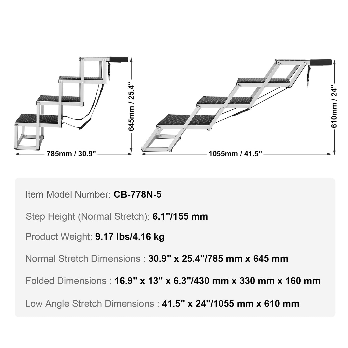 Dog Stair for Cars, Wide 4-step Dog Car Steps, Folding Dog Car Ramp with Nonslip Surface, Portable Pet Steps Lightweight Aluminum for Car, SUV and Truck, Supports up to 150 lbs