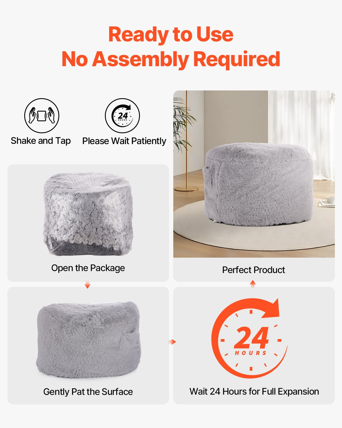 Bean Bag Bed Chair, Convertible Chair from BeanBag to Lounge or Mattress, Gaint Bean Bag Chair Bed with Washable Cover for Adults, Fluffy Plush, Foam Filling and Side Pocket, Grey(Full Size)