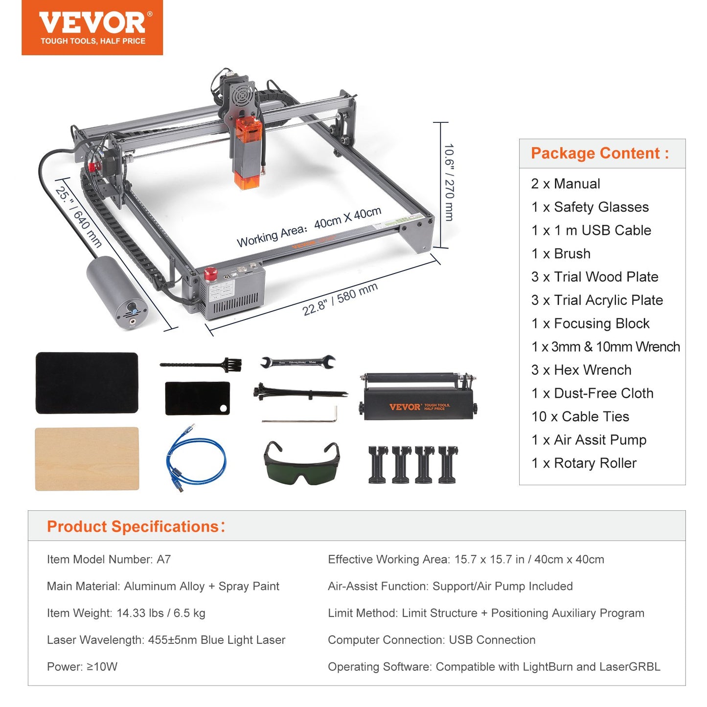 Laser Engraver, 10W Output Laser Engraving Machine, 15.7" x 15.7" Large Working Area, 10000mm/min Movement Speed, Compressed Spot with Rotary Roller, Laser Cutter for Wood, Certain Metal