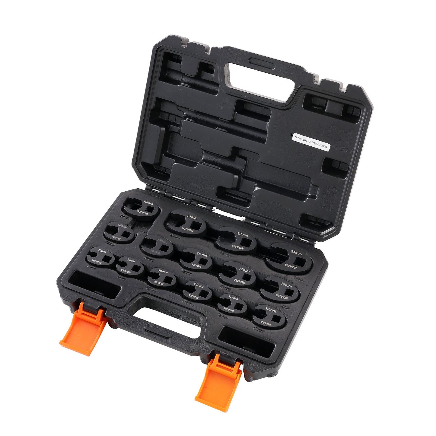 Crowfoot Wrench Set, 1/2" and 3/8" Drive 15-Piece Crows Foot Wrench Set with PP Storage Case, Metric 8-24 mm, CRMO Steel and Manganese Phosphate Finish, for Mechanical Maintenance or Repairs