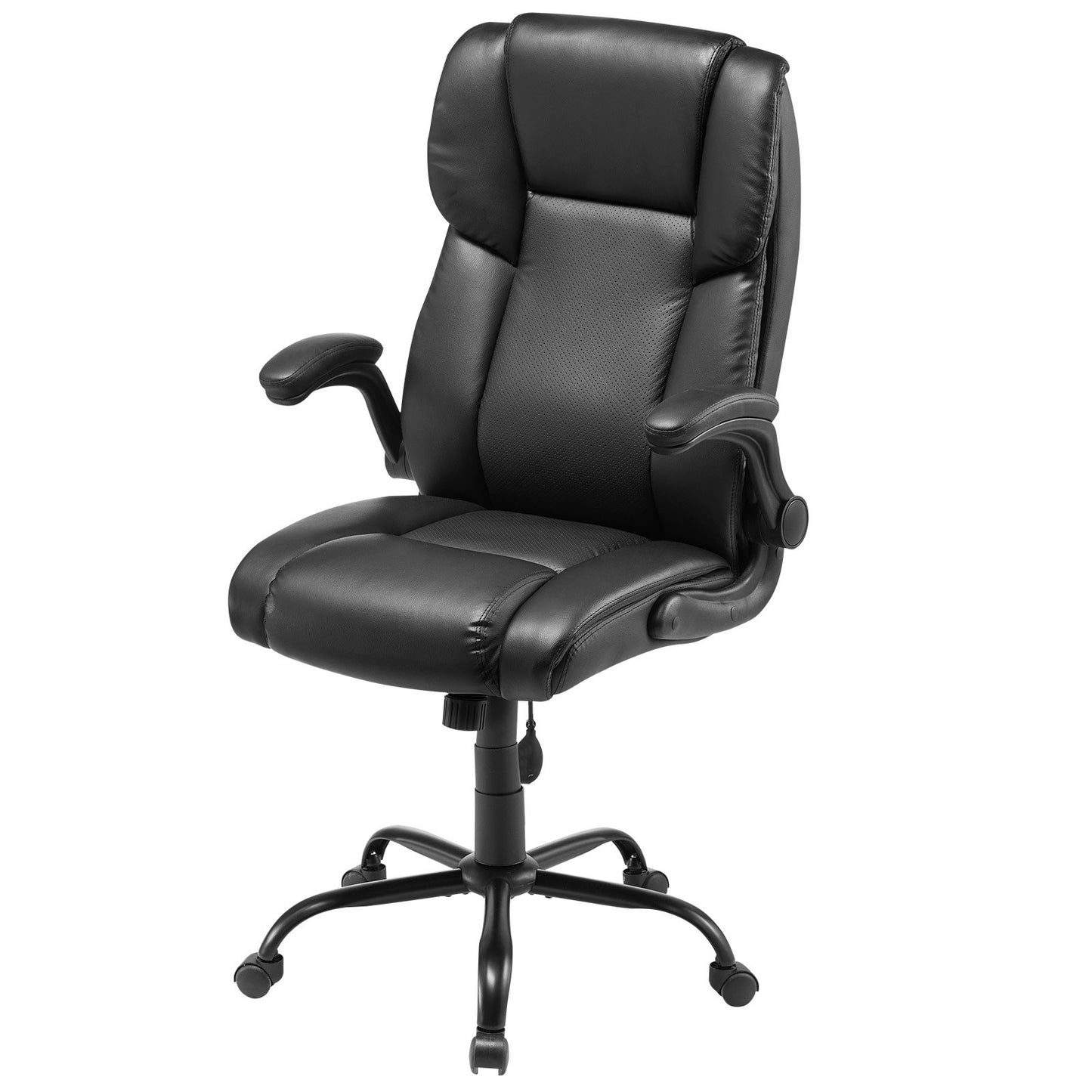 Executive Office Chair with Lumbar Support, 300lb Capacity Office Chair with Flip-up Armrests & Lumbar Pillow, Height Adjustable Ergonomic Chair, PU Leather Reclining Home Office Desk Chairs