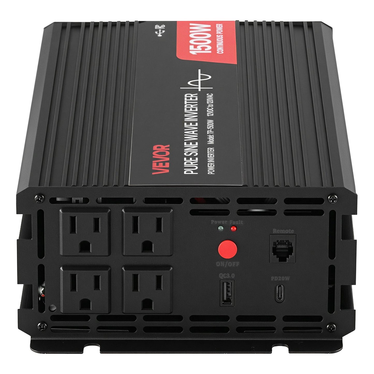 1500W Power Inverter, 12V DC to 120V AC Pure Sine Wave Inverter, Car Charger Converter with Remote Control, USB & Type-C Ports, 4 AC Outlets, Fast-charging for RV, Truck Outdoor Camping