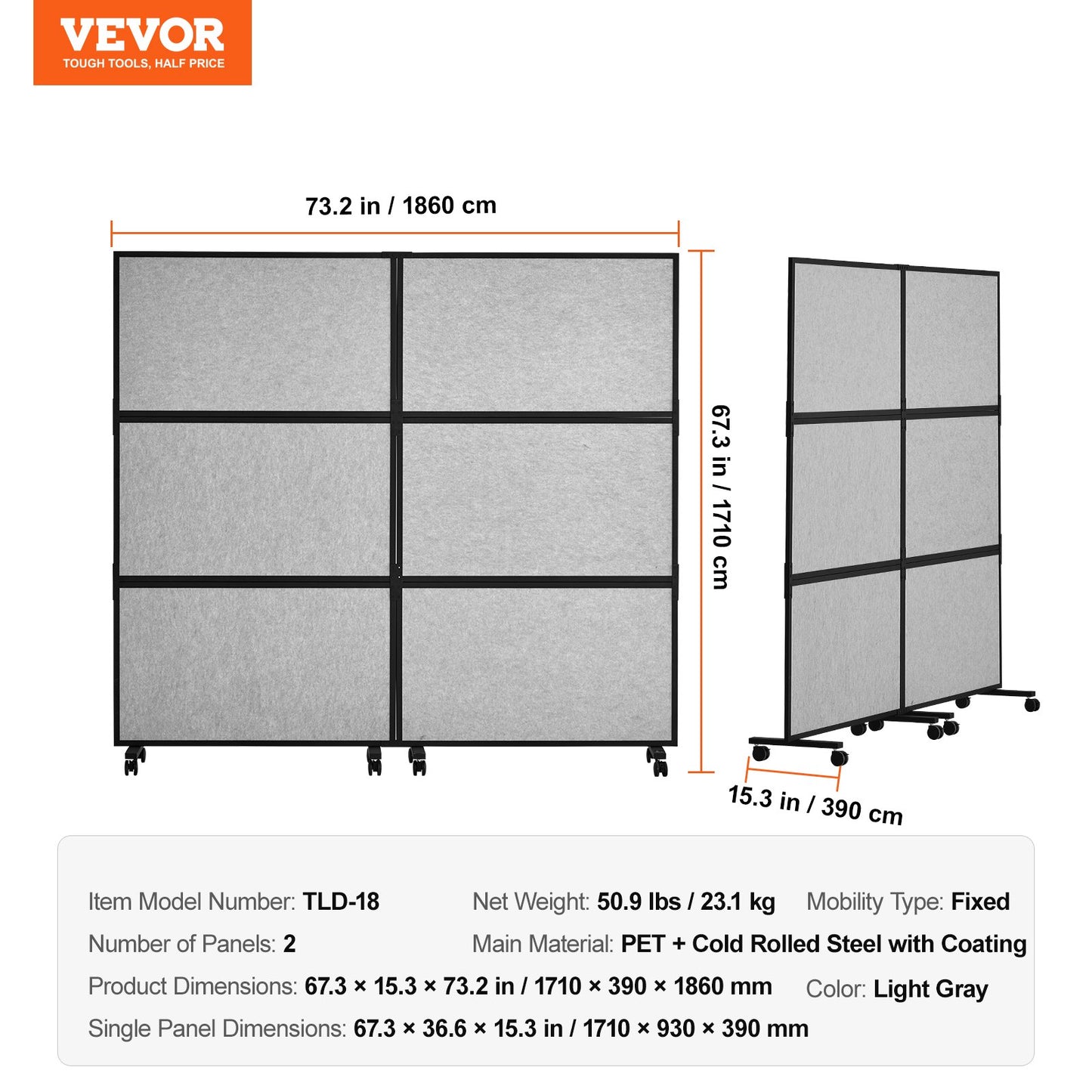 Office Divider, 2 Panel Office Partition, Freestanding Office Divider Wall Partition & Privacy Divider Reduce Noise and Room Separation, Light Grey