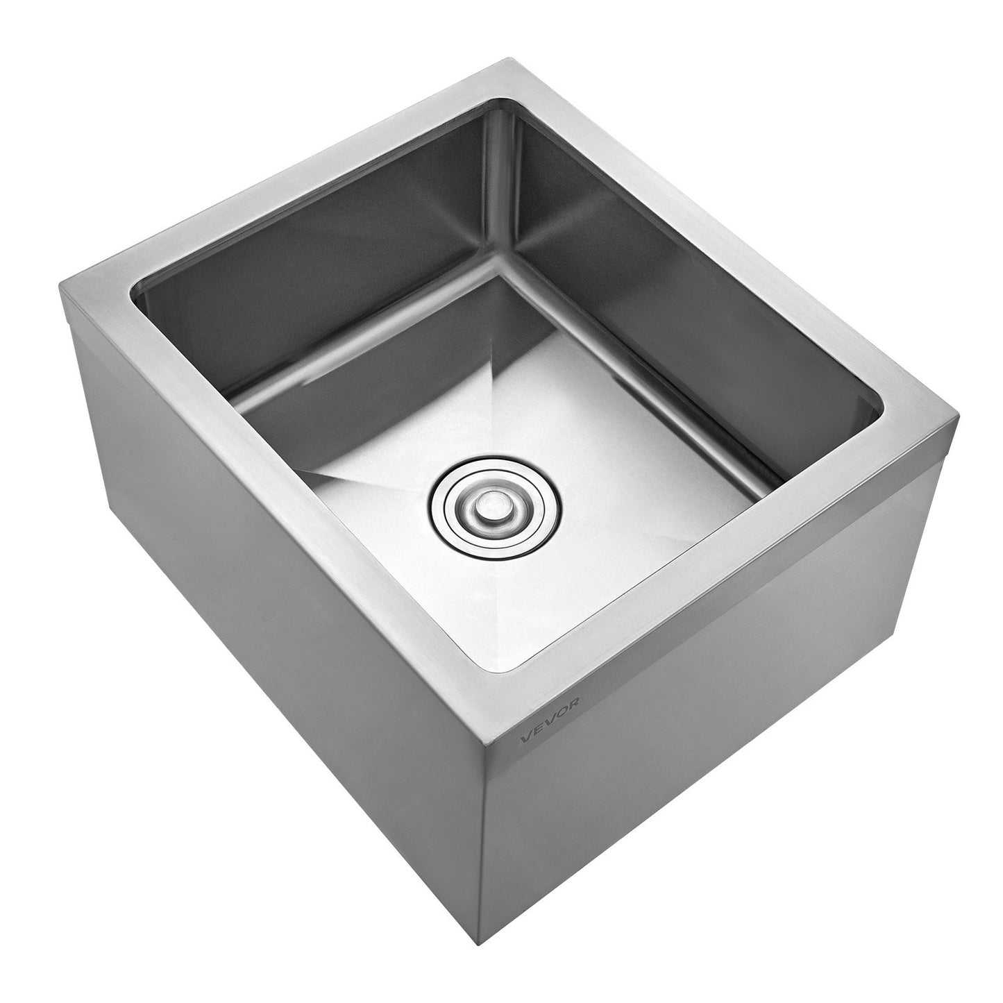 Stainless Steel Floor Mop Sink, 22 x 19 x 12 in, 304 Stainless Steel, with 3-in-1 Filter and Wall-Mounted Bracket, X-Shaped Groove for Quick and Smooth Drainage, for Balcony and Bathroom