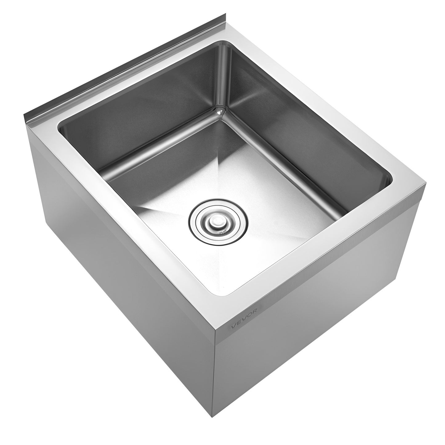 Stainless Steel Floor Mop Sink, 22 x 19 x 12 in, 304 Stainless Steel, with Backsplash, 3-in-1 Filter and Wall-Mounted Bracket, X-Shaped Groove for Quick Drainage, for Balcony and Bathroom