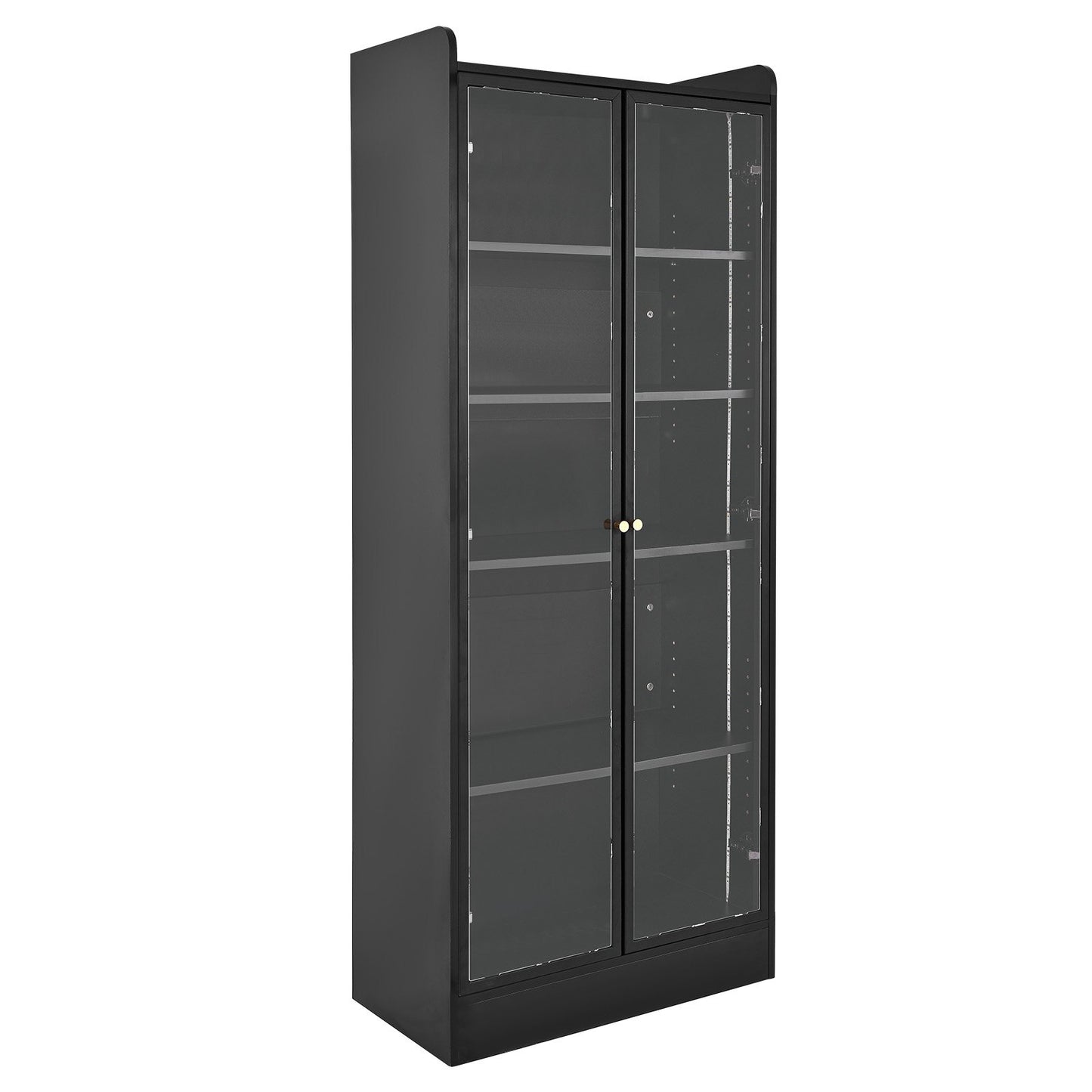 Display Cabinet with Doors, 67 in Tall Lighted Display Case with 2 Adjustable Shelves, 5-Tier Curio Collectibles Storage Cabinet, Bookshelf Bookcase for Pantry Bedroom Living Room Office