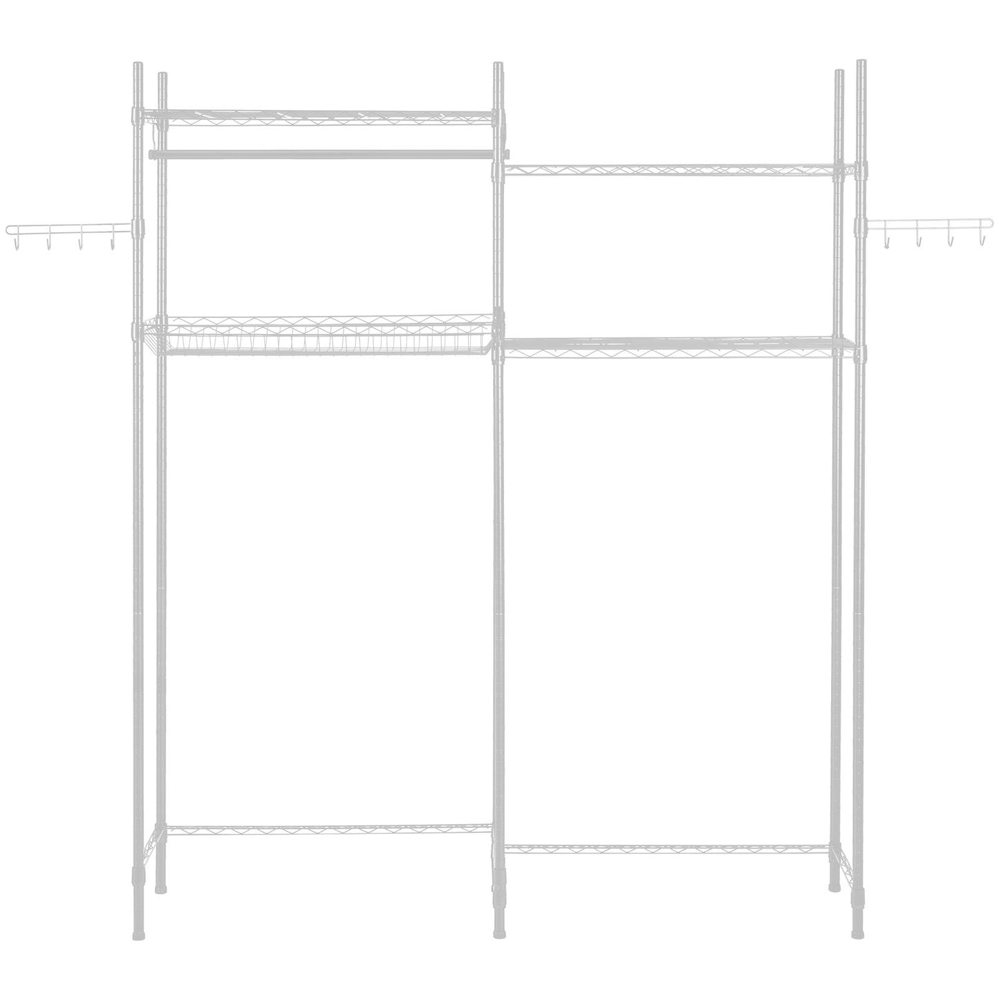 Over Washer and Dryer Storage Shelves, 4 Tiers Laundry Room Drying Rack with Hanger Rod and Hooks, Two Rows Adjustable Washer Shelves Space Saver, for Laundry Room Storage & Organization, White