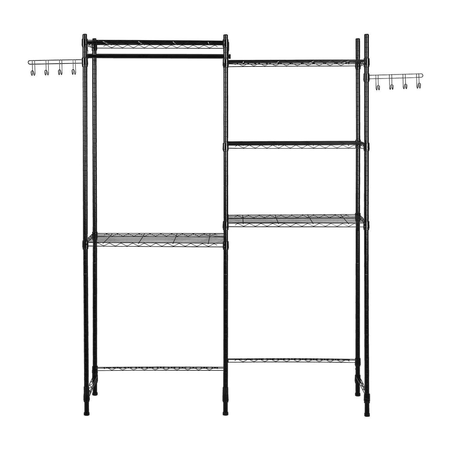Over Washer and Dryer Storage Shelves, 5 Tiers Laundry Room Drying Rack with Hanger Rod and Hooks, Two Rows Adjustable Washer Shelves Space Saver, for Laundry Room Storage & Organization, Black