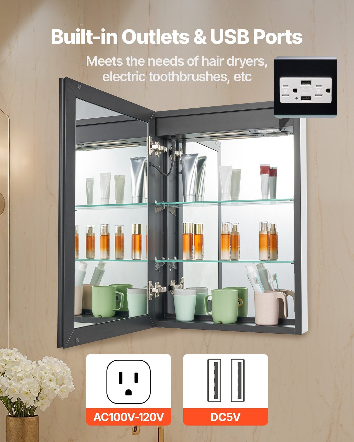 Lighted Medicine Cabinet with Mirror, 20 x 28 in Recessed or Wall Mount, 3 Color Dimmable LED Bathroom Medicine Cabinet with Sensor Light, Adjustable Shelve Storage, Memory Defog Function