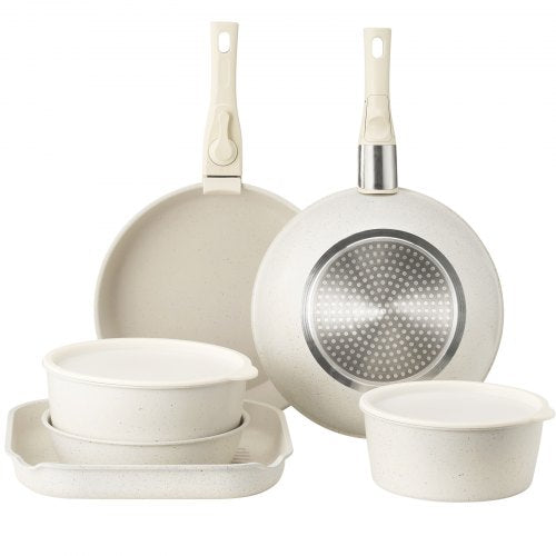 17-teiliges Topf- und Pfannenset Granit Antihaft-Kochgeschirr Weiß | EU