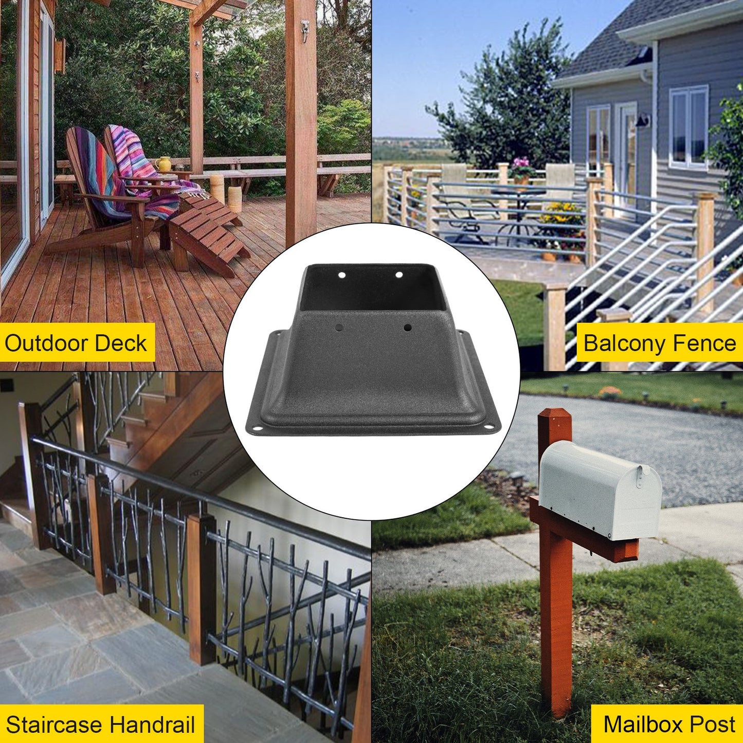 Deck Post Base 5 PCS Post Base Skirt 4x4\" (Actual 3.38x3.38\") Post Support Flange 2.5LBS Deck Post Skirt Black Powder-Coated Decking Post Base with Thick Steel for Deck Supports Porch Railings