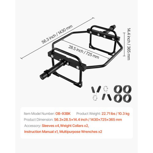 Trap Bar Hex Bar, 50 mm sexkantsstång, 240 kg kapacitet för axelremsstänger, tyngdlyftnings- och styrketräningsutrustning, hemmagym för knäböj, marklyft, axelpress, svart | EU
