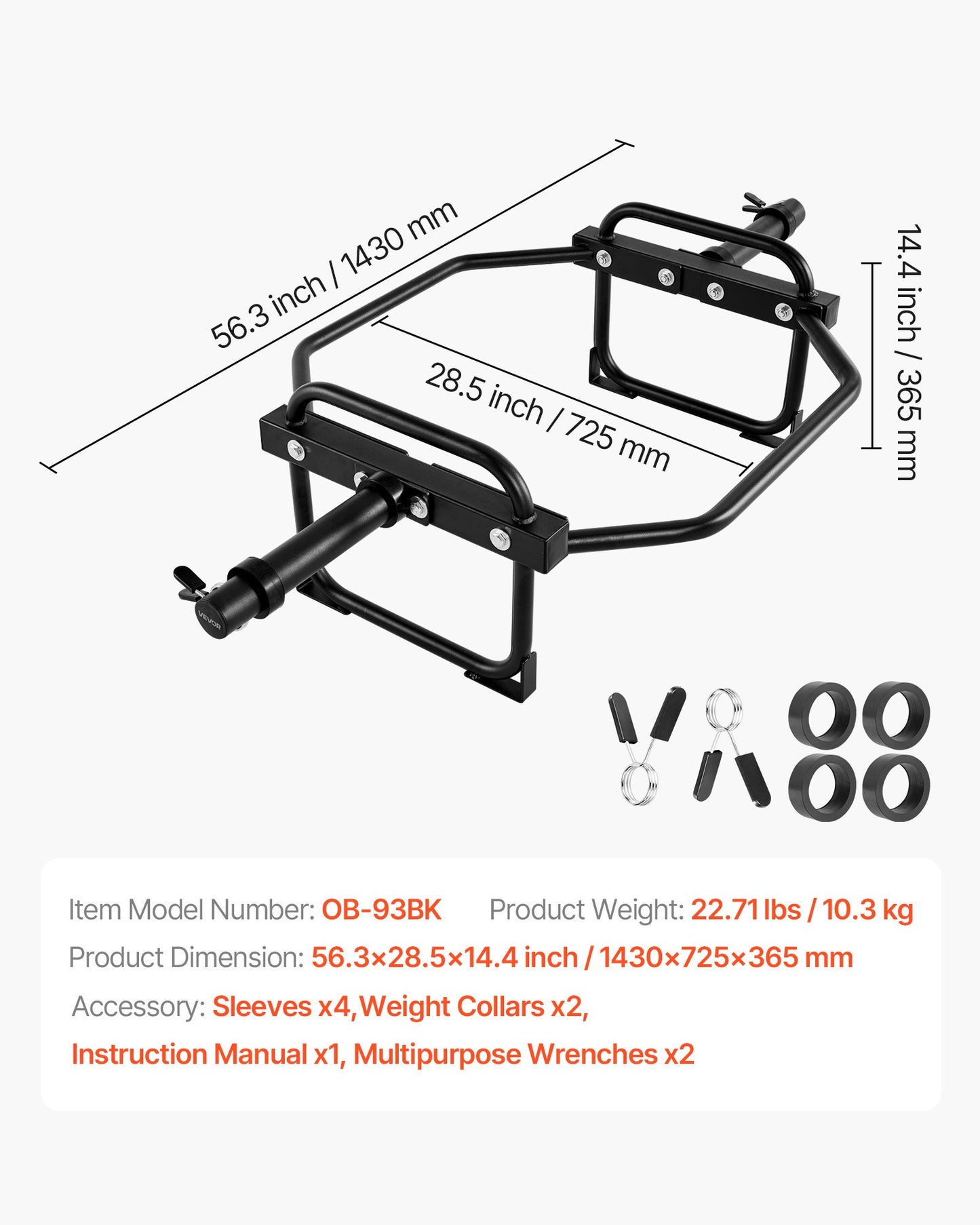 Trap Bar Hex Bar, 2-Inch Hex Barbell, 500 LBS Capacity Shrug Bars, Weightlifting and Strength Training Equipment, Home Gym for Squats, Deadlifts, Shoulder Presses, Black