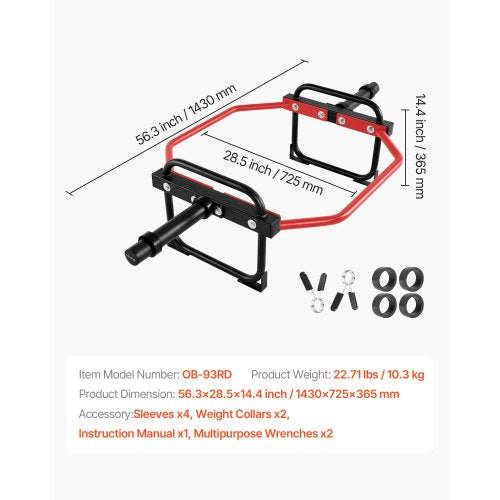 Trap Bar Hex Bar, 50 mm sexkantsstång, 240 kg kapacitet för axelremsstänger, tyngdlyftnings- och styrketräningsutrustning, hemmagym för knäböj, marklyft, axelpress, röd | EU