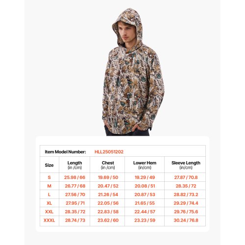 Camo Hoodie, Liten Storlek, Herrtröja med Huva, Fukttransporterande & Andningsbar, Snabbtorkande, Vandringskjorta med Fiske och Huva, Långärmade Jaktskjortor för Vår & Sommar Utomhusarbete | EU