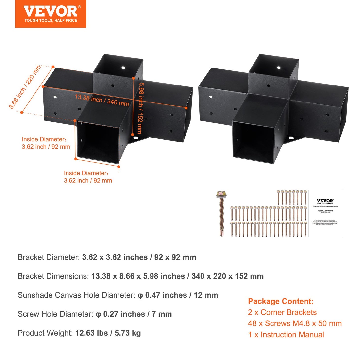 Pergola Bracket Kit 4''x4'', 2pcs 4-Way Heavy Duty Corner Bracket Woodworks DIY Post Base Kit, Easy Installation Wooden Beams for Gazebos, Patio Pergolas, Log Cabin Outdoor Pergola Hardware