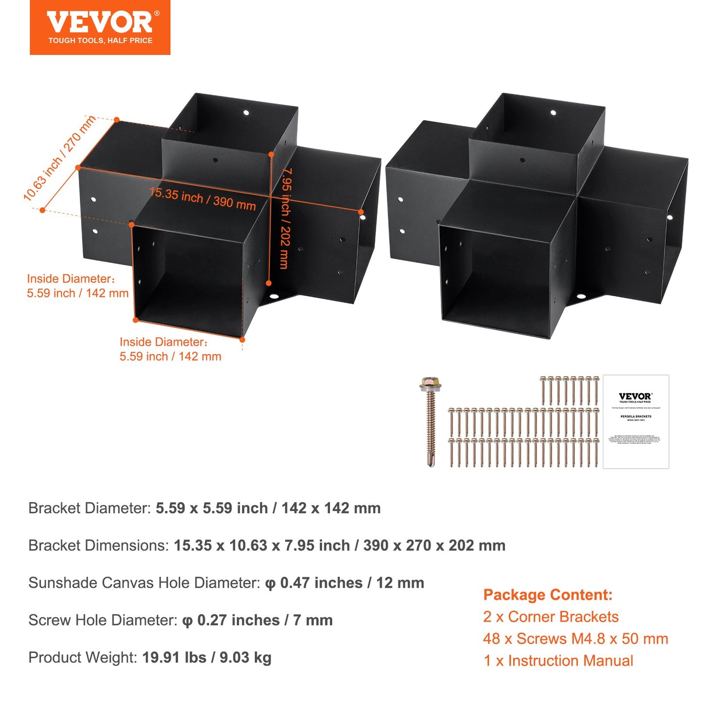 Pergola Bracket Kit 6''x6'', 2pcs 4-Way Heavy Duty Corner Bracket Woodworks DIY Post Base Kit, Easy Installation Wooden Beams for Gazebos, Patio Pergolas, Log Cabin Outdoor Pergola Hardware