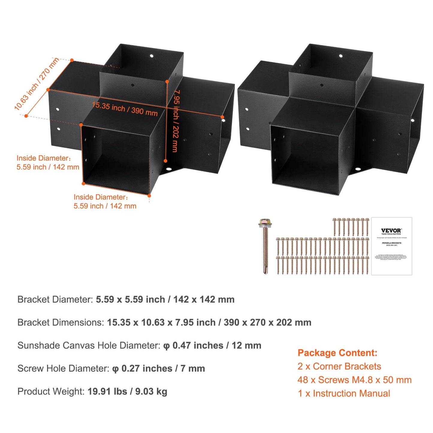 Pergola Bracket Kit 6''x6'', 2pcs 4-Way Heavy Duty Corner Bracket Woodworks DIY Post Base Kit, Easy Installation Wooden Beams for Gazebos, Patio Pergolas, Log Cabin Outdoor Pergola Hardware