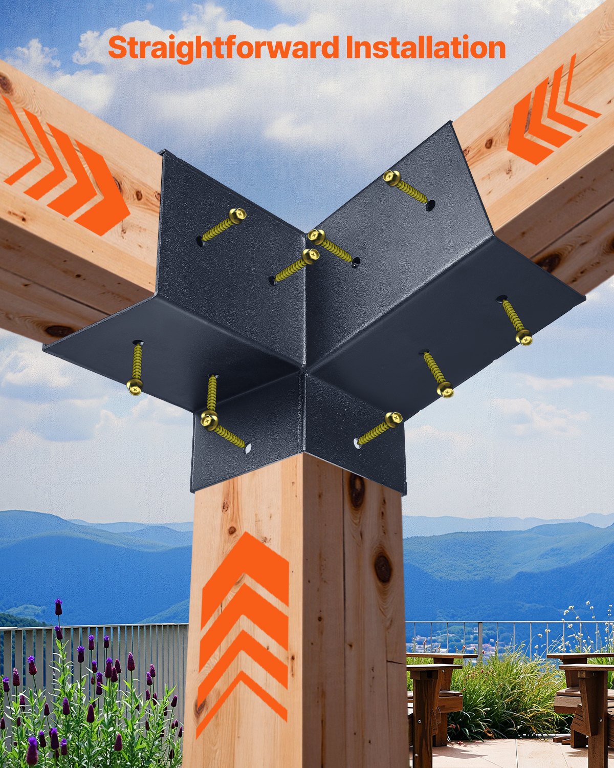 Pergola Kit, 4x4 Inch 3-Way Slanted Brackets for 3.5x3.5 Inch Wood Beams in Actual Size, 2-Pack Pergola Brackets with 2 Post Bases and 2 Wall Mount Bases, for Outdoor Pergolas, Gazebos, Sheds