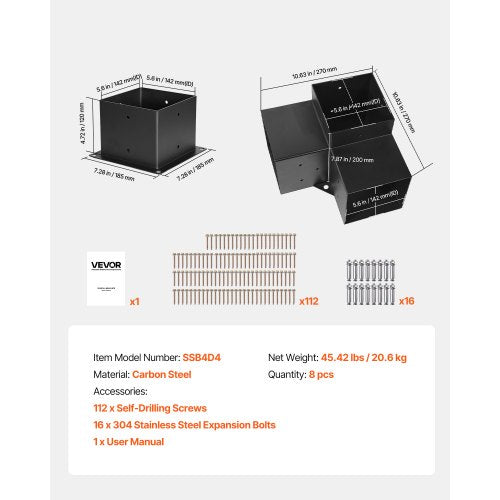 6x6 tums pergolakonsol invändig 5,5x5,5 3-vägskonsoler 4 st med 4 baser | EU