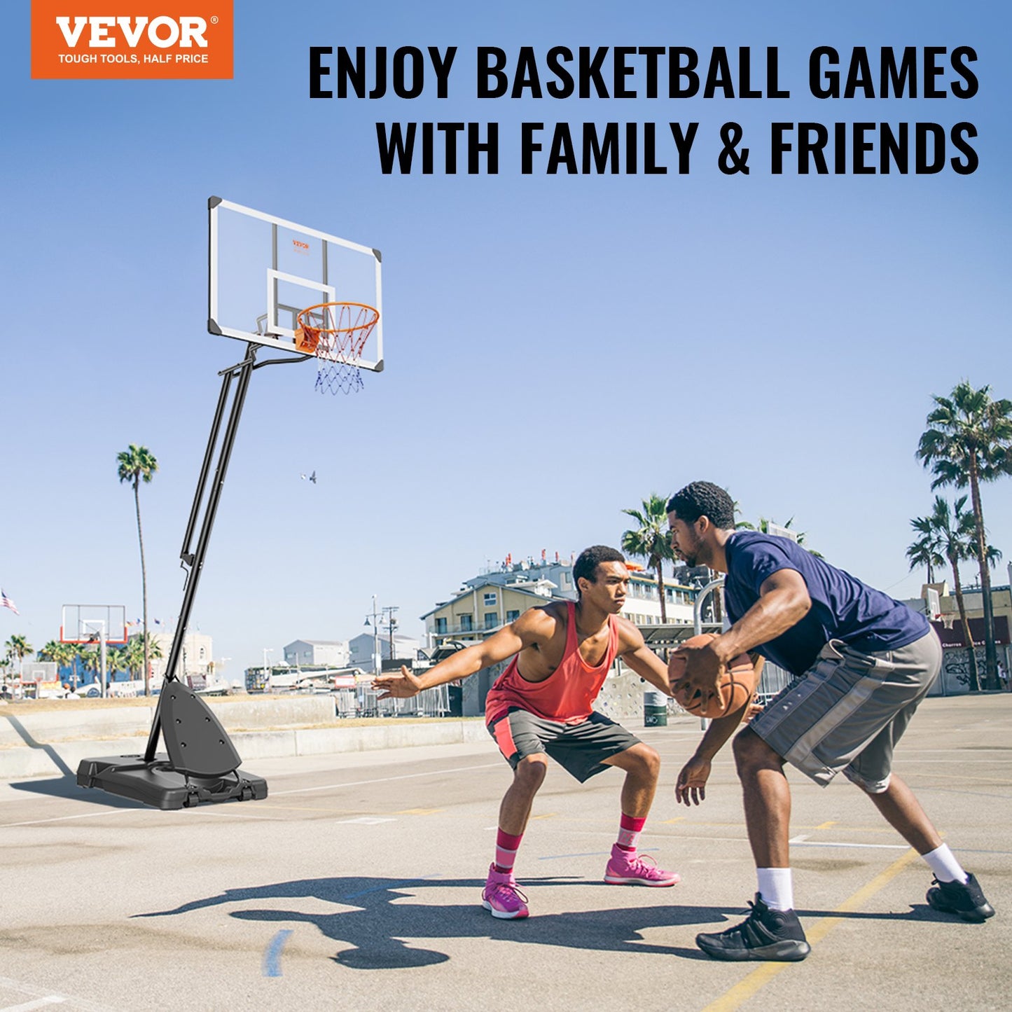 Basketball Hoop, 7.6-10 ft Adjustable Height Portable Backboard System, 54 inch Basketball Hoop & Goal, Kids & Adults Basketball Set with Wheels, Stand, and Fillable Base, for Outdoor/Indoor
