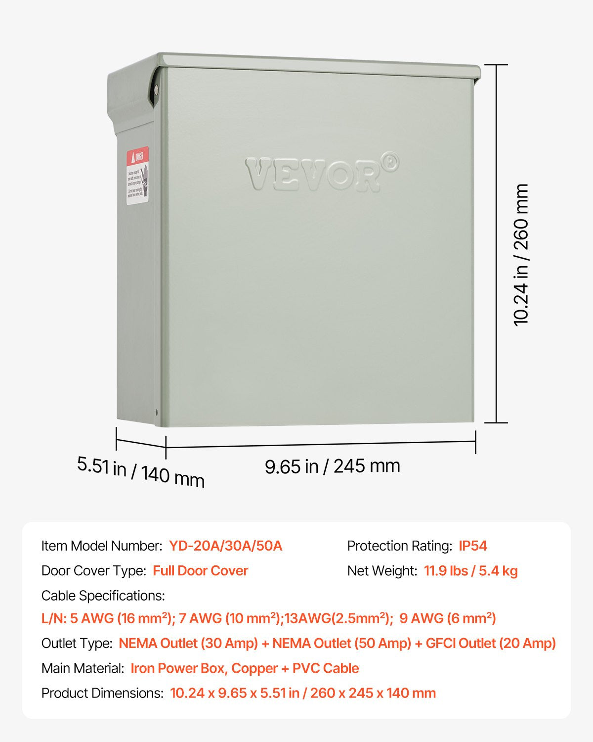 Temporary Power Outlet Panel, 20 30 50 Amp, RV EV Electrical Outlet Panel, with NEMA 50 Amp NEMA 30 Amp GFCI 20 Amp Receptacle Installed, Pre-Wired IP54 Weatherproof Box, for RV Camper Motorhome
