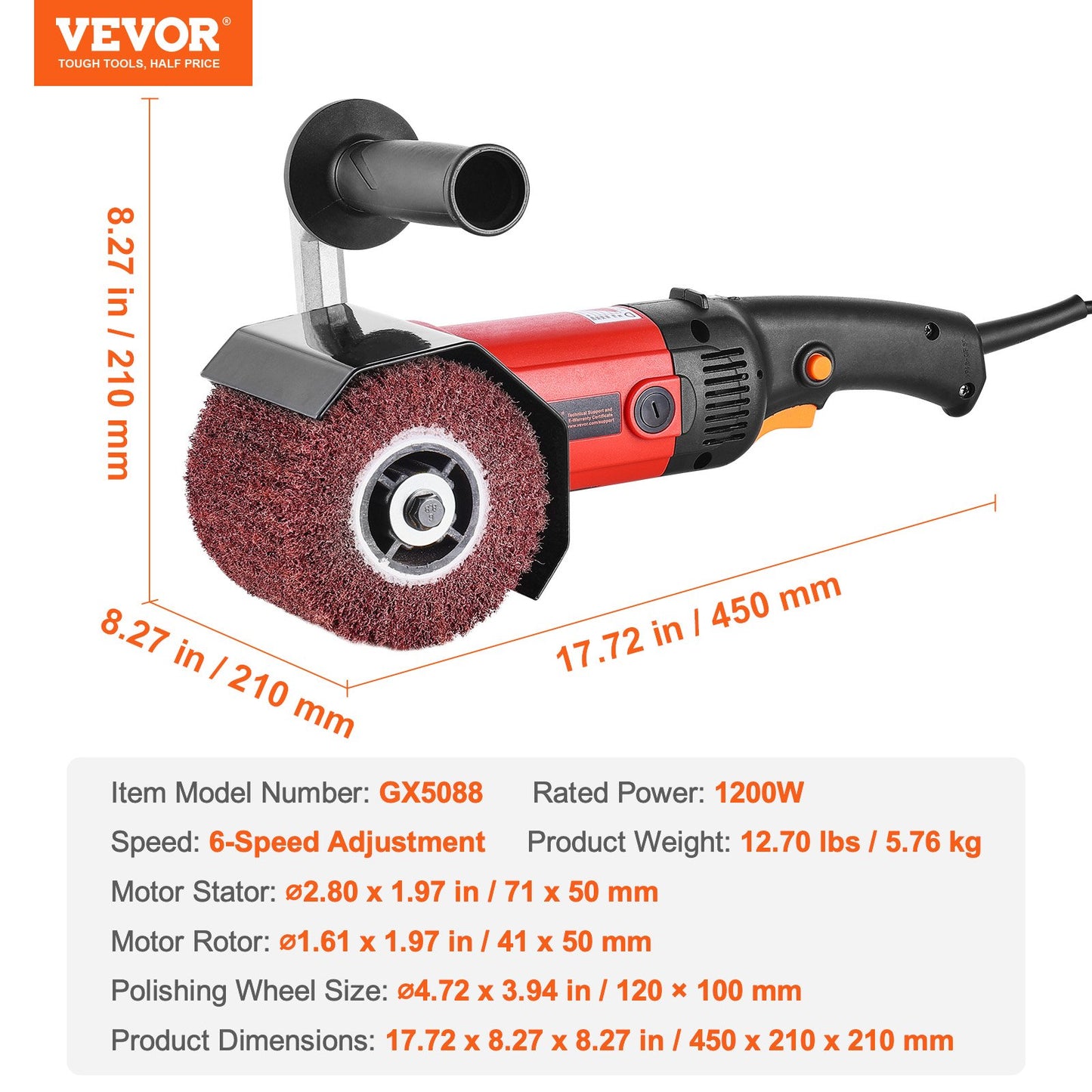 Burnishing Polishing Machine, 1200W 6 Variable Speed Surface Conditioning Tool, Handheld Electric Metal Burnishing Machine with 4 Fiber Polishing Wheels for Stainless Steel, Non-Ferrous Metals
